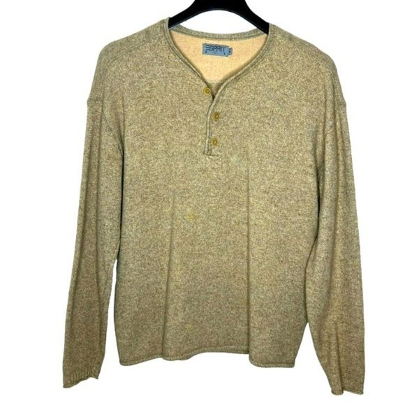 Esprit Other - Esprit Men Brown Button Front Lambs Wool Blend Long Sleeves Knit Sweater Size M